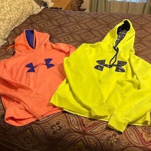 Bundle of 2 young men’s large neon under armour storm hoodiess